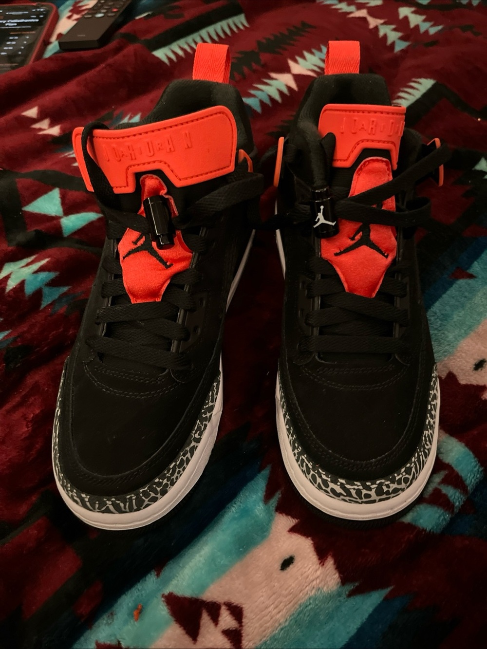 Jordan Kids' Black and Red High-Top Sneakers with Elephant Print Trim
